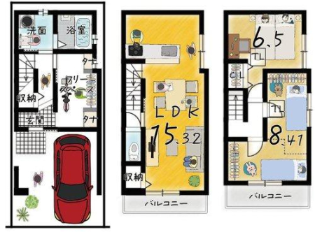京都府京都市南区東九条明田町の新築一戸建ての間取り図