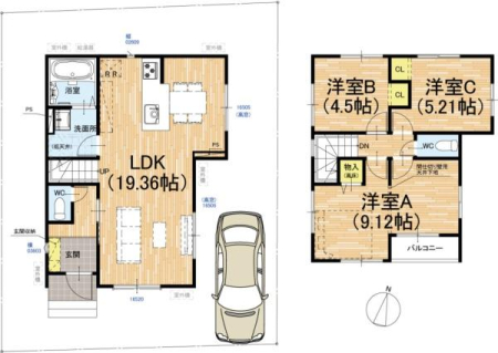 京都府京都市伏見区桃山町伊賀の新築一戸建ての間取り